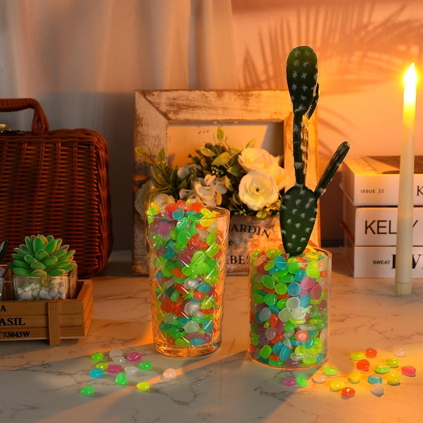 Solar Powered Glow in the Dark Garden Pebbles Garden Décor