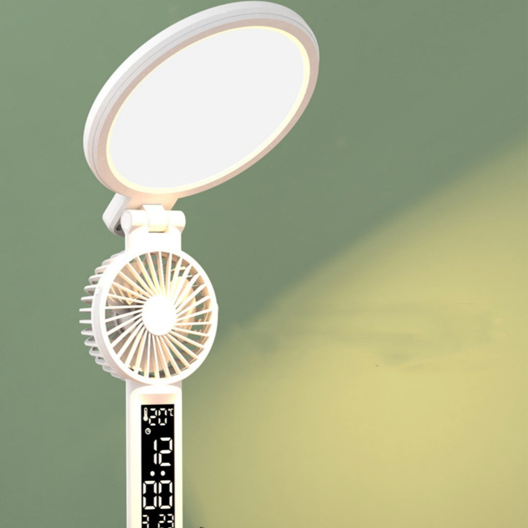 Desk Lamp Plug-in LED with Clock and Small Fan; Foldable and Eye Protection Reading Night Light